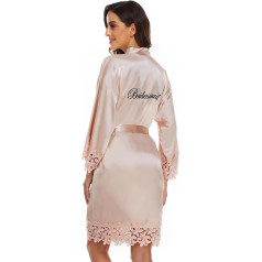 Teemie Moterų nuotakos chalatas Satino Kimono chalatas Vestuvinis chalatas Pižama Trumpas seksualus V-Neck šilko miego drabužiai moterims Nėrinių siuvinėjimas chalatai su diržu Šalis