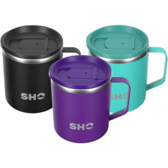 SHO Flexi nerūdijančio plieno izoliacinis puodelis, daugkartinio naudojimo, 4 val. karštas, 8 val. šaltas, 370 ml, be BPA (370 ml, ryškiai violetinės spalvos)