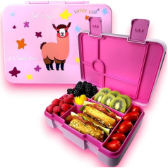 LUCKY KIDZ© Vaikų pietų dėžutė su skyriais BPA-Free 6 skyriai sandari pietų dėžutė Vaikų Bento dėžutė Vaikų pietų dėžutė Vaikų pietų dėžutė su skyriais Lama Girl