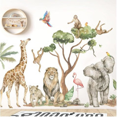 DEKO KINDERZIMMER DK1050-06 XXL Sienų lipdukų rinkinys Džiunglių gyvūnai Sienų lipdukai Vaikų kambarys Kūdikių kambarys Safari liūtas Sienų lipdukai Gyvenamasis kambarys Lipnus