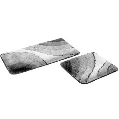 S&S-Shop Vonios kilimėlių rinkinys | Grey | Wave | 2 dalys | Neslystantis | Tualeto kilimėlis 50 x 45 cm | Vonios kilimėlis 50 x 90 cm | Vonios kilimėlis | Vonios kambarys | Vonios kambarys