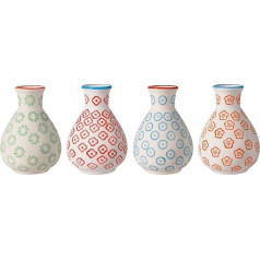 Bloomingville Emma Retro vazos mažos skersmuo 6,5 cm aukštis 11 cm mėlyna raudona oranžinė žalia keramika 4 vnt.