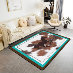 Arklių gyvenamojo kambario kilimas 100 x 150 cm Vakarų ūkio karvės odos spausdinti kilimėliai kilimėlis gyvenamajam kambariui, miegamajam Teal Blue Brown Pattern Decor Modern Rug Non-Slip Area Runner Rug