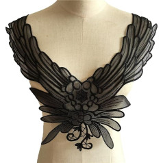Gėlių lopai Nėriniai Applique Siuvinėta apdaila Appli 2 gabalai Juoda Organza siuvinėjimas, Venise Lace, iškirptė, apykaklė, puošmena, siuvimas, nėrinių aplikacijos, nėrinių audinių priedai (spalva : 1 PCS S