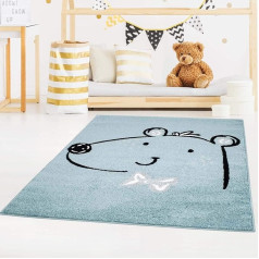 kilimų miestas Bubble Kids Vaikų kilimas plokščia krūva su mielas lokys benzino mėlyna vaikų kambario dydis: 160 x 225 cm