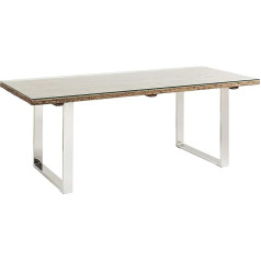 Kare Dizaino stalas 200 x 90 cm, masyvus valgomojo stalas su kaimišku stalviršiu ir stiklo stalviršiu, chromo spalvos bėgeliai, modernus valgomojo stalas, medžio masyvo stalas (V x Š x G) 76 x 200 x 90 cm