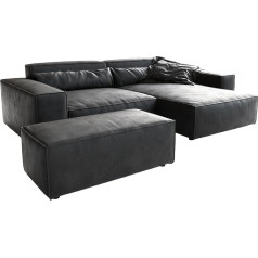 Delife Sirpio XL kampinė sofa su odos imitacija Vintage Anthracite 270 x 170 cm Reguliuojama taburetė