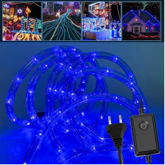 Fiqops LED šviesos vamzdis lauke, 20 m ilgio LED šviesos vamzdis su 8 šviesos režimais, vandeniui atspari šviesos grandinė sodui, kambariams, tvoroms, vakarėliams, vestuvių dekoracijoms, LED vamzdis, skirtas naudoti patalpose, lauke, mėlynas