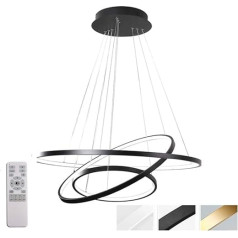 ZXM modernus LED šviestuvas Valgomojo stalas LED 3 žiedai LED reguliuojamas nuotolinio valdymo pakabukas Gyvenamasis kambarys lubų šviesa Miegamasis reguliuojamas aukštis pakabinama šviesa, juoda, 80 + 60 + 40 cm (113 W)