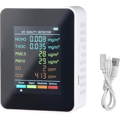 Oro kokybės detektorius, oro kokybės matuoklis, 6-in-1 CO2, PM2.5, temperatūros ir drėgmės, TVOC, PM10 oro kokybės monitorius, LCD ekranas, realaus laiko matavimo vertė, tinka biurui, šeimai