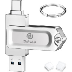 PL ZMPWLQ USB atmintinė iPhone 15 Flash Drive 512GB Memory Stick iPad Photo Stick USB 3.0 ir C tipo atsarginės kopijos Stick Dual USB Flash Drive Photo Stick for iPhone 15 Series/iPad/Android/PC/Mac (sidabrinė),