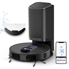 Obode A8+ robotas dulkių siurblys su siurbimo stotele (2,5 l) 4000 Pa 3D kliūčių aptikimo dulkių siurblys, 10 mm šluostės pakėlimo sistema, 180 min. veikimo laikas šluostės robotas, programų valdymas, idealiai tinka augintinių plaukams,