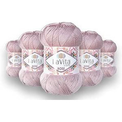 „LaVita Yarn Rose“ rankinio mezgimo verpalai, vilna, 5 dalių pakuotė, 100 % akrilas, 1 rutuliukas, 100 g, 350 m (4134)