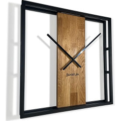 FLEXISTYLE Didelis kvadratinis sieninis laikrodis Loftas Kvadratinis metalinis medinis 3D 50 cm skersmens juodas