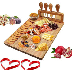 Sūrio lenta su sūrio peiliu Vakarienės rinkinys Serviruojanti lėkštė Charcuterie Boards Šalies padėklai Personalizuota medinė dovana namų šildymui, Kalėdoms, vestuvėms, gimtadieniams, jubiliejui (bambukas)