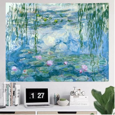 IcosaMro Lotoso gobelenas Sienos kabo Monet vandens lelijos gėlės gėlių sienų menas su apvadu kraštų sienos antklodė namų apdaila miegamasis kolegijos bendrabutis mėlyna 60 x 8,6 colių