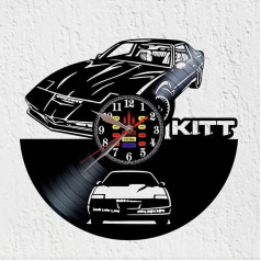 Vinilo plokštelės laikrodis Viny Woody Fantastinis automobilis Didelis veiksmo nuotykių 80-ųjų metų sienų apdaila Vinilo disko laikrodis
