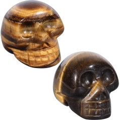 Nupuyai 2 dalys 2,5 cm mini raižytų kristalų kaukolės statulėlių rinkinys, krepšys gydomųjų akmenų galvos skulptūrėlė Dvasinis ornamentas namų biuro dekorui, Tigro akis