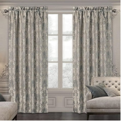 TOPLUXE Damasko užuolaidos langams, užtemdymo užuolaidos 132 x 213 cm miegamajam, svetainei, virtuvei, 2 skydai su atvartais, kišeninė kišenė (šviesiai pilka)