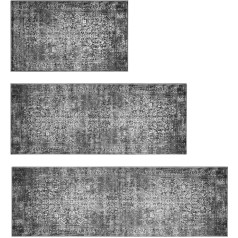 MELAJIA Virtuvės kilimėlių rinkinys, 3 dalių rinkinys, neslidus skalbiamas melsvai juodas virtuvės kilimėlių rinkinys, virtuvės kilimėlis, skirtas skalbyklai, lauko durims (50 x 80 cm + 50 x 120 + 50 x 150 cm