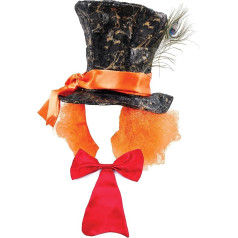 Mega_Jumble® Mad Hatter Alisa stebuklų šalyje skrybėlė su plaukais ir raudona ilga peteliškė Willie Wonka Fancy Dress knygų savaitė asorti Vienas dydis, asorti