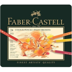 Fabercastell Polychromos 110024 Spalvoti pieštukai su metaliniu dėklu, 24 vnt.