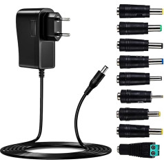 Universalus AC/DC adapteris, 12V 3A 36W maitinimo šaltinis, maitinimo transformatorius su 9 vnt. adapterio kištukų, maitinimo tvarkyklės kištukinių adapterių keitiklis, skirtas buitinei elektronikai ir LED juostelėms