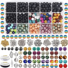EuTengHao 702 vienetų Lavos karoliukai Akmens uolos karoliukai Vaivorykštės dryžuotų karoliukų rinkinys su čakrų karoliukais Cloisonne karoliukai tarpiklis karoliukai Apyrankės laidas difuzoriaus eteriniams aliejams