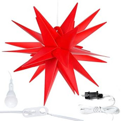 OVITEC Šviečianti žvaigždė 3D XXL su LED apšvietimu, raudona, skersmuo 100 cm, žvaigždė su 18 antgalių, atspari oro sąlygoms, sodo puošmena, svetainė, kalėdinė puošmena, Kalėdų žvaigždė, su laikmačiu, 7,5 m laidas