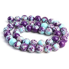 Perlen, mėlyna, violetinė, maždaug. 48 Stück, rund, 8 mm, Naturperlen, Ästhetik, für Armband, Ohrringe, Halskette, Schmuck, Basteln, Schmuckherstellung, für Kinder und Erwachsene