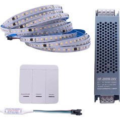 TOPXCDZ DC24V 10M WS2811 arklių lenktynių LED juosta 2835 120 LED/m bėgančio vandens tekėjimo šviesa su belaidžiu valdikliu Cool Natural Warm White (šiltai balta)