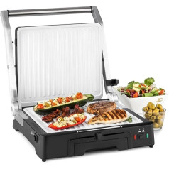 Klarstein Burgermeister - Kontaktgrill, Paninimaker, Tischgrill, 3-in-1, 2000W, 5 Arretierungsstufen, stufenlos regelbar, Antihaftbeschichtung, Fettauffangbehälter, Gummifüße, schwarz-weiß