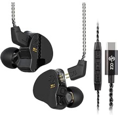 Yinyoo CCZ Melody USB C laidinės ausinės, 10 mm dvigubos magnetinės grandinės DD į ausis įstatomos ausinės, kompiuterio ertmės ausinės, skirtos iPad Pro 2022/2021/2020/2018/iPad mini6/iPad Air 5/4 (Drak Black), C tipas su Mic