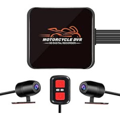 VSYSTO motociklo prietaisų skydelio kamera 130° plataus kampo objektyvas, 1080P dvigubos kameros priekyje ir gale be ekrano, WiFi, naktinis matymas, G jutiklis, kilpos įrašymas (juodas-D6RL)