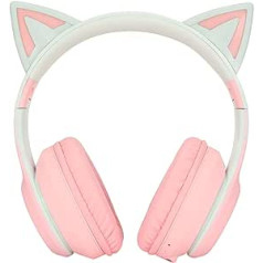 ASHATA RGB Cat Ear ausinės, Cat Ear Bluetooth ausinės su mikrofonu, žaidimų ausinės, sulankstomos, su LED lemputėmis, 3,5 mm AUX laidas, nuimamas mikrofonas, dovana vaikams, berniukams ir (rožinė)