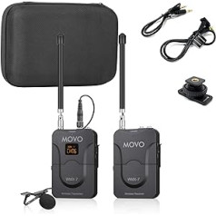 Movo WMX-7 VHF mikrofono sistema, įmontuota 12 kanalų su 1 receptoriumi, 1 siųstuvu ir 1 mikrofono de Solapa, suderinama su DSLR, intelektualiais telefonais „iPhone“ / „Android“ ir planšetiniais kompiuteriais