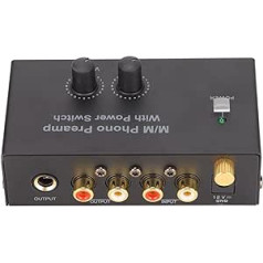Shanrya Phono patefono pirminis stiprintuvas, dvigubas stiprinimas PP500 stereofoninis pirminis stiprintuvas EU 100-240V kištukas su 12V nuolatinės srovės adapteriu nešiojamam kompiuteriui