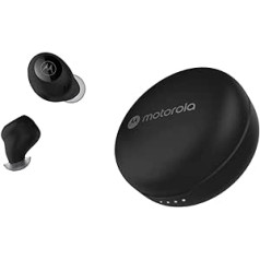 „Motorola Sound“ belaidės ausinės – „Moto Buds 250“ – „In-Ear“ – „Qi“ technologija – Atsparus vandeniui ir prakaitui – Valdymas prisilietimu ir balsu – 18 valandų grojimo laikas – juoda, S/M/L