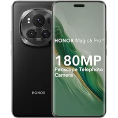 HONOR Magic6 Pro 5G išmanusis telefonas 12+512GB, 6,8 colio 120Hz OLED ekranas, Snapdragon 8 Gen 3, 180MP periscope telefono kamera, 50MP priekinė kamera, IP68, MagicOS 8.0, NFC, dviguba SIM, juoda