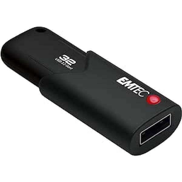 EMTEC USB atmintinė 3.0 (3.2) Spustelėkite Secure B120 32GB Flash Drive Išorinė atmintis 100Mb/s Rašykite 20MB/s su AES260 programine įranga (juoda)