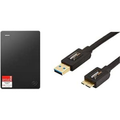 Seagate Expansion 5TB nešiojamas išorinis kietasis diskas 2,5 colio USB 3.0 + 2 metų duomenų atkūrimo paslaugos modelio Nr.: STGX5000400 & Amazon Basics USB 3.0 tipo A iki Micro-B 1,8 metro kabelis