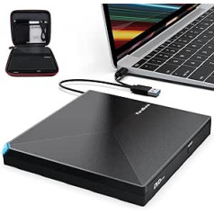 Perobuno Externes CD-DVD-Laufwerk, USB 3.0 ir C tipo, išorinis CD-Brenner, CD/DVD -/+RW, išorinis CD grotuvas asmeniniam nešiojamam kompiuteriui staliniam kompiuteriui iMac MacBook Pro/Air Windows 11/10/8/7/XP Linux Mac OS su Hülle