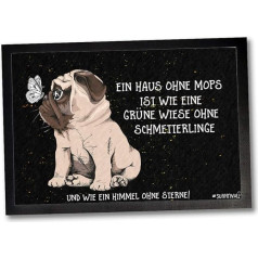 50 x 35 | 60 x 40 | 75 x 50 cm Kilimėlis Mopsas Kilimėlis šunims Namai be mopsų - kaip pieva be drugelių (Haus Pug, 60 x 40 cm)