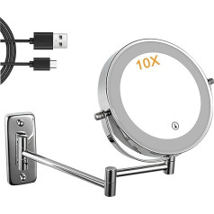 Gelldg Kosmetinis veidrodis su LED apšvietimu ir 1X/10X didinimu, sieninis makiažo veidrodis su jutikliniu jungikliu ir USB įkrovimu, skutimosi veidrodis, pasukamas 360° kampu, skirtas vonios kambariui, viešbučiui ir SPA centrui
