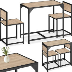 Tectake 3 dalių pramoninio dizaino valgomojo komplektas 2 asmenims, medinis ir metalinis, valgomojo kambario komplektas su valgomojo stalu ir 2 kėdėmis, juodas metalinis rėmas (šviesi pramoninė mediena, Sonomos ąžuolas)