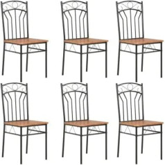 Cikonielf 6 modernaus dizaino virtuvės baro restorano valgomojo kėdžių rinkinys Pramoninio stiliaus ergonomiškos MDF + plieno rėmas rudos ir juodos spalvos