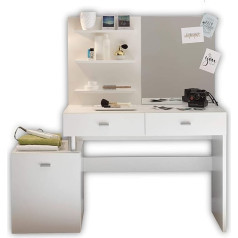 Stella Trading Elegantiškas baltos spalvos tualetinis staliukas su veidrodžiu SHADOW - modernus tualetinis staliukas su stalčiais - 132 x 145 x 43 cm (plotis x aukštis x gylis)