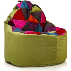 Ecopuf Yoko S Patchwork Mikropluošto pupelių maišas Pliušinis pupelių maišas su rankena 70 x 75 cm
