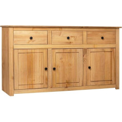 Hommdiy Virtuvės spintelė su 3 stalčiais ir 3 durelėmis, 135 x 40 x 80 cm, bufetinė spintelė, sandėliavimo spintelė, Panamos pušies masyvas, ruda spalva