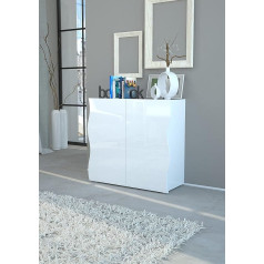 Dmora Moderni bufetinė spinta, dizaino bufetinė spinta su 2 durimis, pagaminta Italijoje, TV stovas, svetainės bufetas, 90 x 40 x 81 cm, blizgi balta spalva